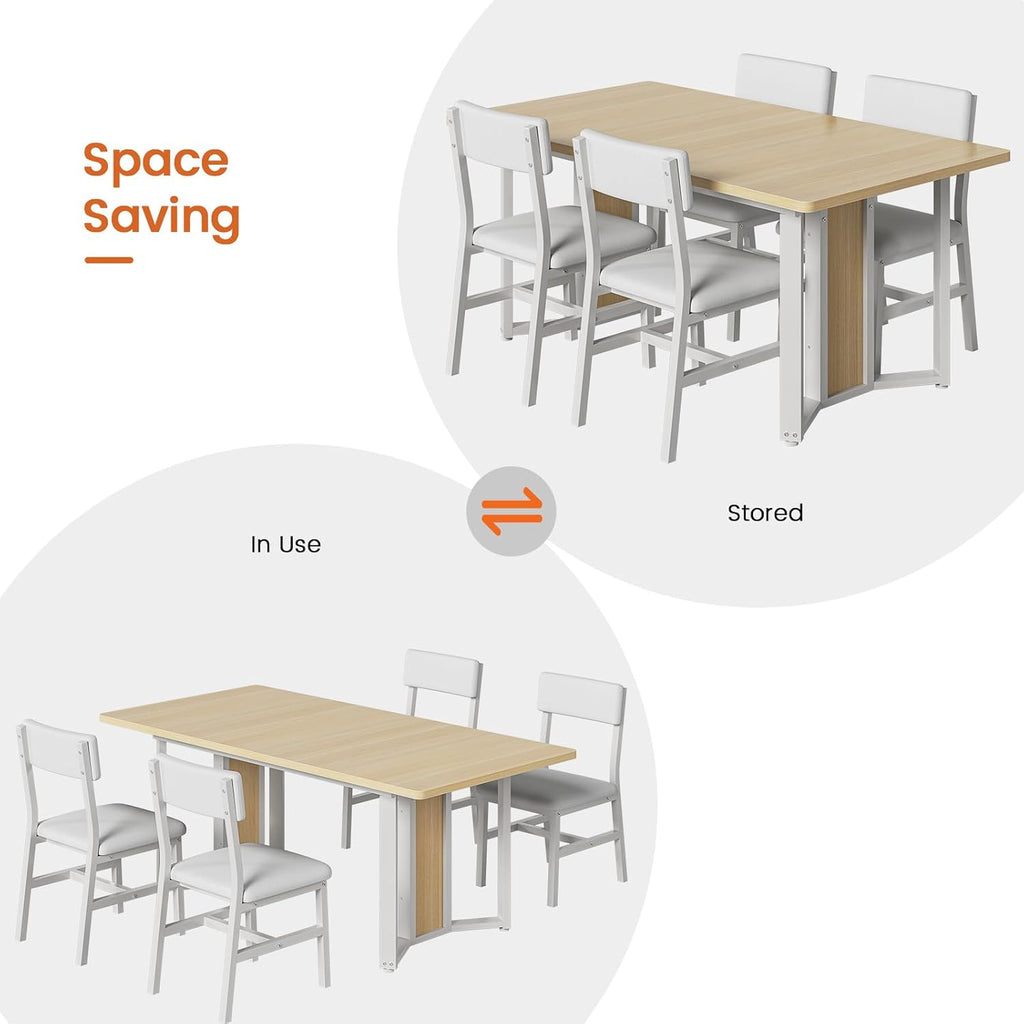 Itaar 5-Piece Dining Table Set for 4-6 People, 63' Extendable Kitchen Table and 4 Cushion Chairs, Dining Room Table with MDF Board & Metal Frame for Small Space, Easy Clean, Natural
