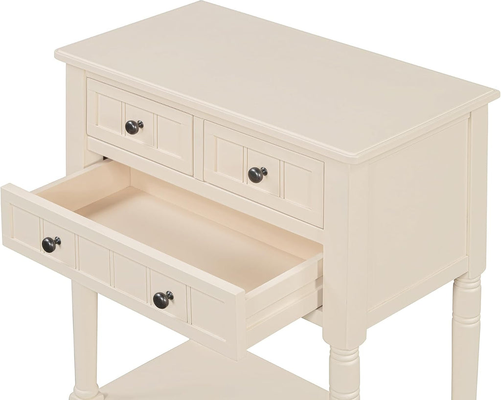 LKTART Small Solid Wood Sofa Table,Console Table with Drawers and Bottom Shelf, Entryway Hallway Foyer Entry Table for Living Room(23.7' Beige)