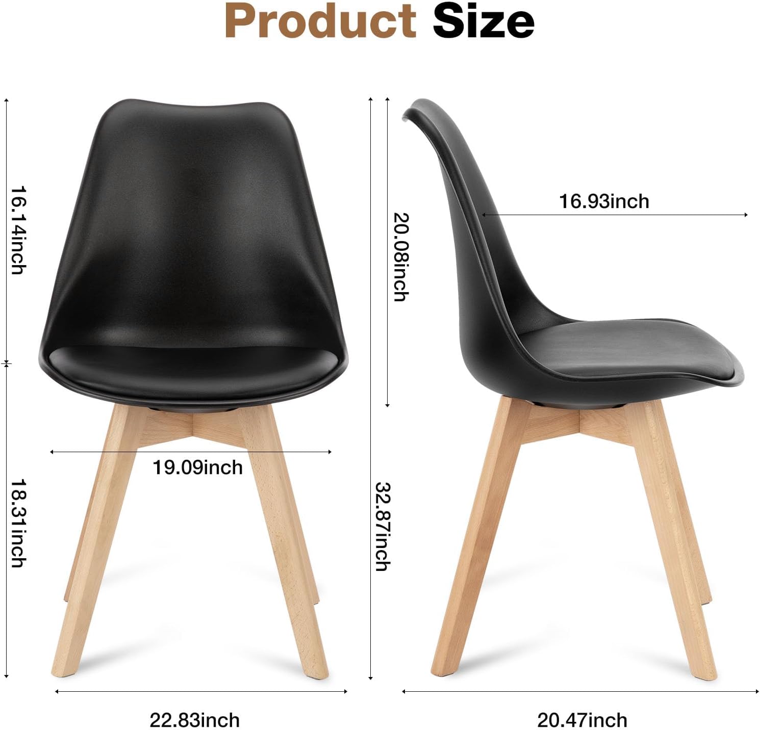 OLIXIS Set of 4 Dining Kitchen Mid-Century Modern Chairs with Wood Legs and PU Leather Cushion, Upholstered Seating for Living Room Bedroom Outdoor Lounge, Black