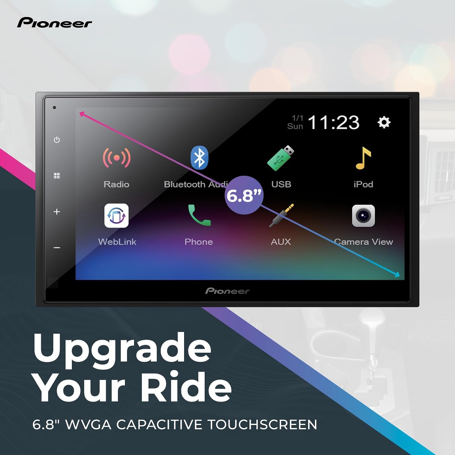 Pioneer DMH-342EX Digital Multimedia Receiver with Weblink, 6.8' Capacitive Touchscreen, Double-DIN, Built-in Bluetooth, Amazon Alexa via App, Backup Camera Compatible