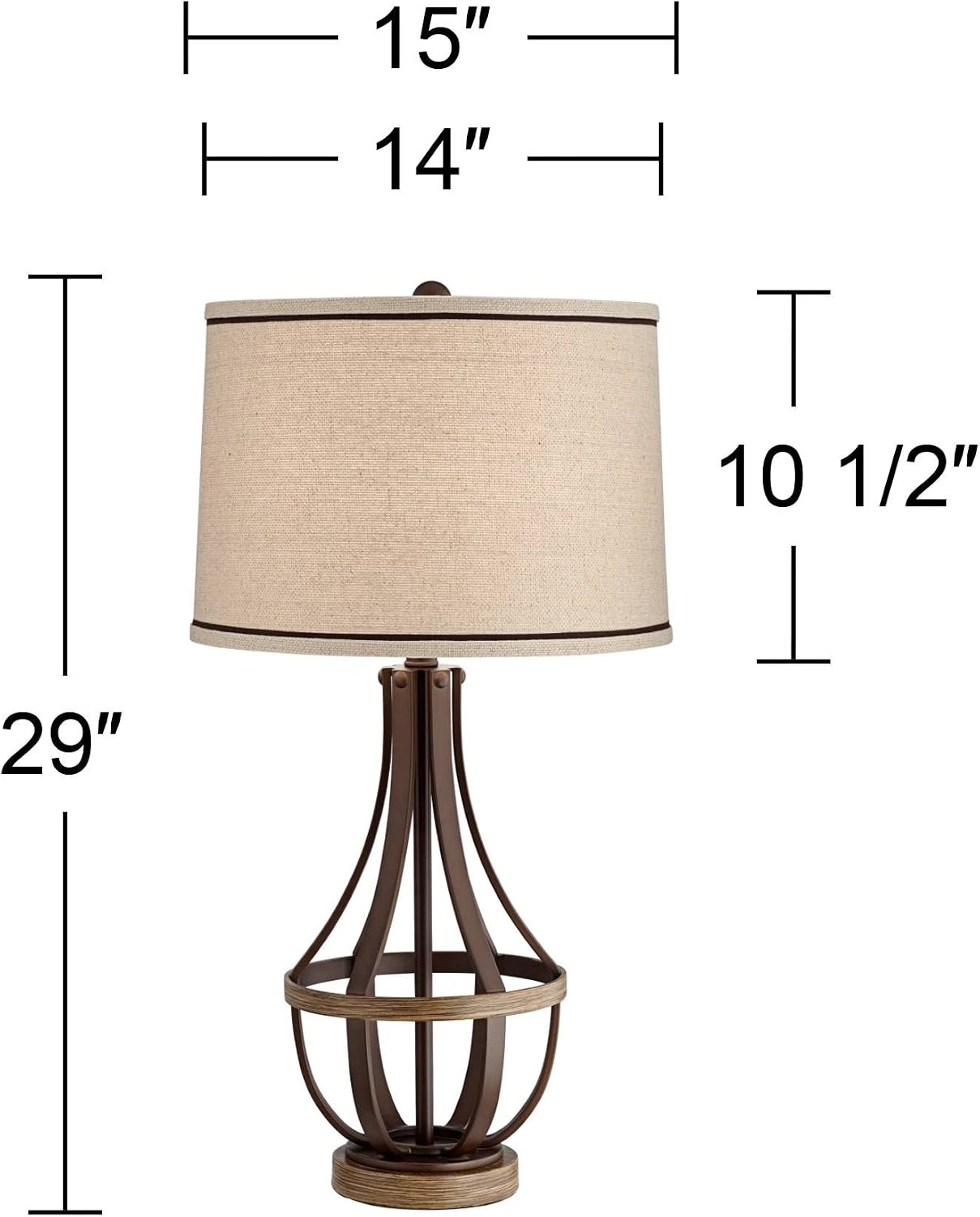 Franklin Iron Works Louanne Industrial Rustic Farmhouse Table Lamp 29' Tall Oil Rubbed Bronze Brown Metal Burlap Linen Drum Shade for Bedroom Living Room House Home Bedside Nightstand Office Family