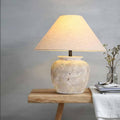 Rustic Farmhouse Crock Pot Table Lamp Handmade Creative Ceramic Table Lamp Southwest White Lamp Body with Off-White Fabric Lampshade Bedside Nightstand for Living Room Bedroom Home Office