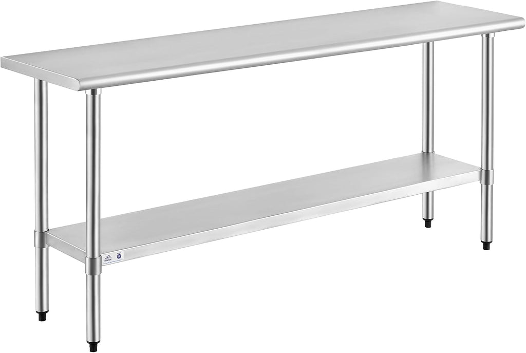 ROCKPOINT Stainless Steel Table for Prep & Work 18x72 Inches, NSF Metal Commercial Kitchen Heavy Duty Table with Adjustable Under Shelf and Table Foot for Restaurant, Home and Hotel