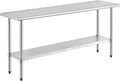 ROCKPOINT Stainless Steel Table for Prep & Work 18x72 Inches, NSF Metal Commercial Kitchen Heavy Duty Table with Adjustable Under Shelf and Table Foot for Restaurant, Home and Hotel