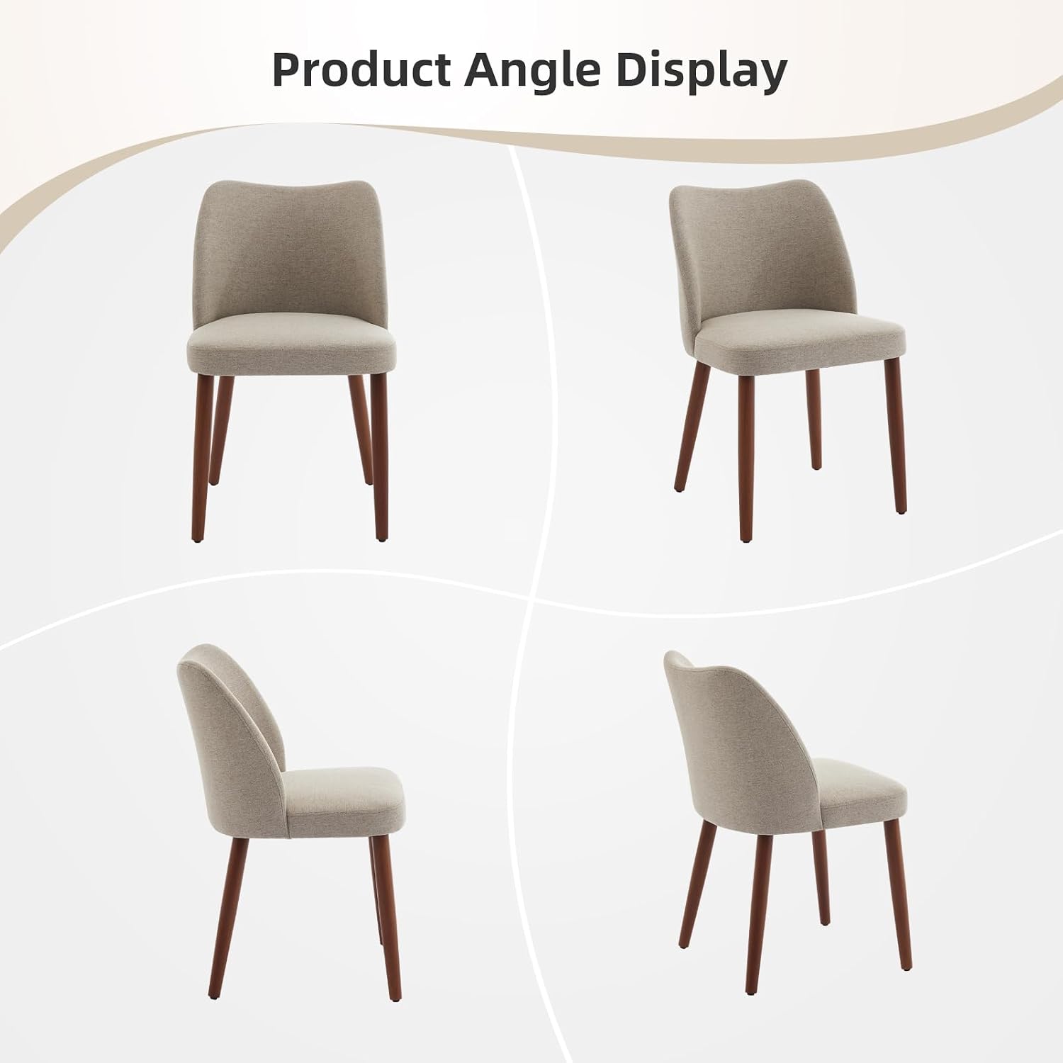 GarveeHome Linen Dining Chairs Set of 4 Upholstered Fabric Dining Chair with Wood Legs, Wing Backrest, Wooden Kitchen Chairs with Thick Cushions, Leveling Feet for Dining Room, Living Room, Khaki