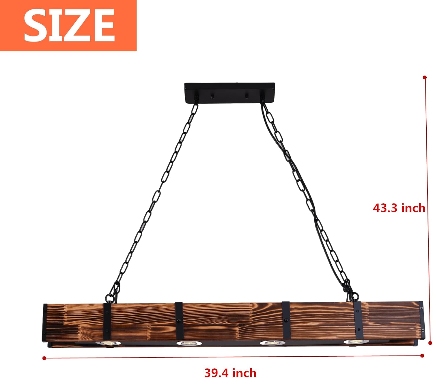 Farmhouse Wood Chandeliers,4 Lamp Dining Room Light Fixture, Pool Table Pendant Light Rustic Kitchen Island Lighting, Dining Room Chandelier Over Table 3 Color Light