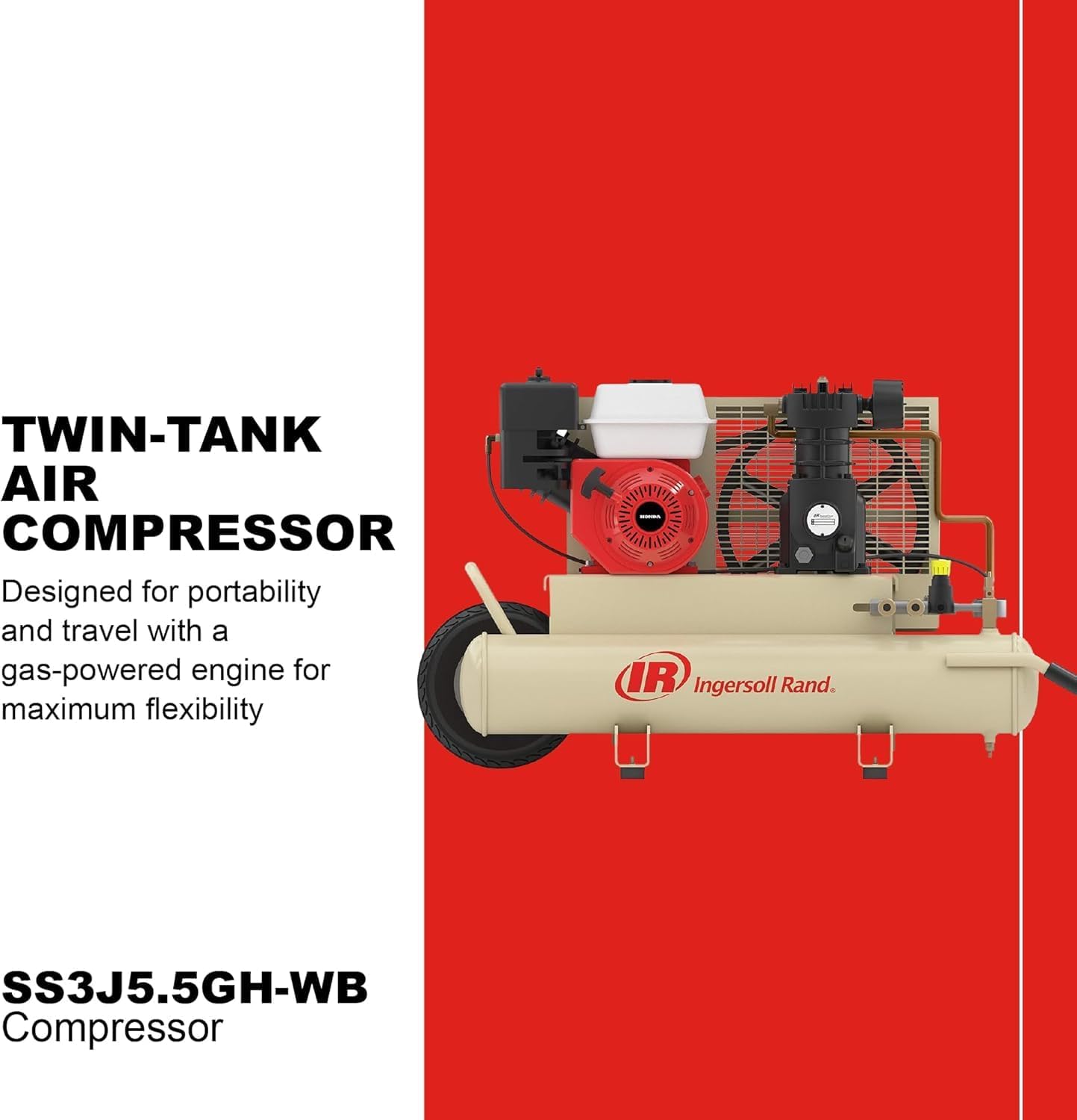 Ingersoll-Rand SS3J5.5GH-WB 5.5 Horsepower 8 Gallon Oiled Gas Twin Pontoon Compressor