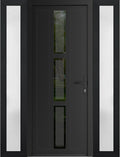 VDOMDOORS Front Exterior Prehung Metal-Plastic Door Mirrored-Clear Glass | Manux 8112 Matte Black | 2 Side Sidelite Transoms | Residential Doors Entrance Patio Garage 60 x 80 (W12+36+12 x H80) LH-I