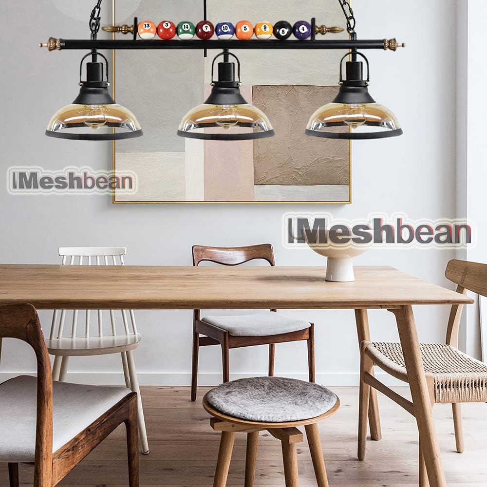 Pool Table Lighting Fixtures Ceiling Lamp for Game Room Beer Party 7' - 8 ' Table,Black Metal Ball Design Billiard Pendant Lamp with 3 Glass Shades (3 Heads Glass Shades)