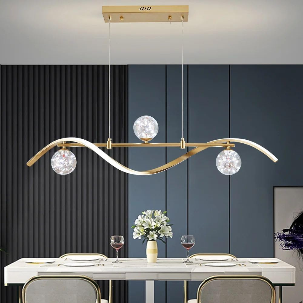 homary 40.2' Dimmable Kitchen Island Lighting, Gold 4-Light Dining Room Light Fixture Over Table Linear LED Chandelier Island Lights for Kitchen