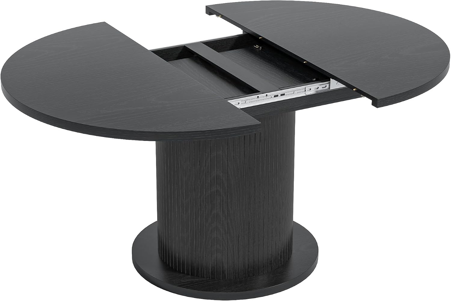 59 inch Round Dining Table for 6, Modern Farmhouse Kitchen Table, Circle Dining Tables with Wood Strip Base for Kitchen Living Room (Big Adjustable Black)