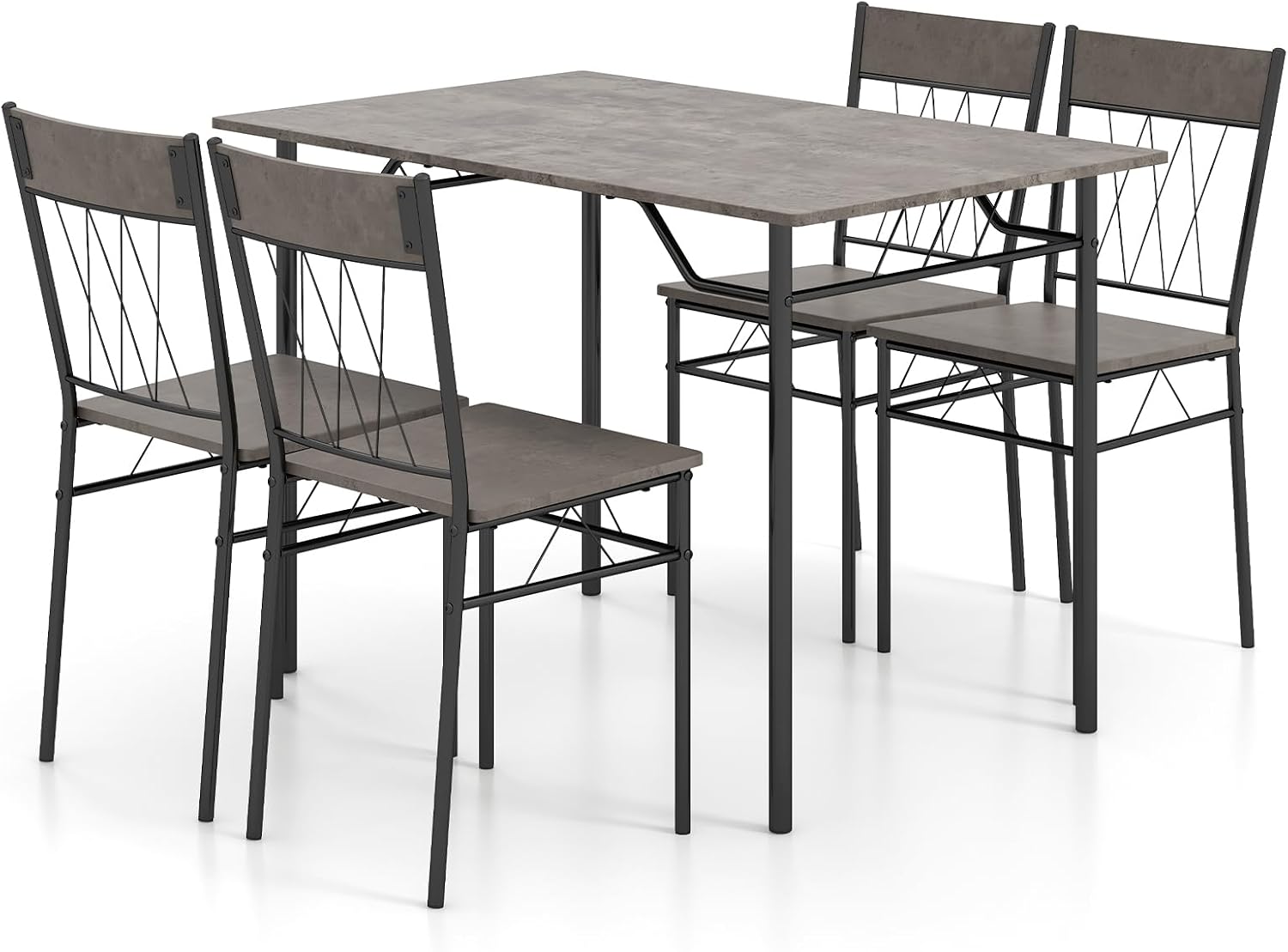 Giantex 5-Piece Breakfast Nook Set, 4 Dining Chairs, Metal Frame, Space-Saving Dinette Table Set for 4, Small Place, Kitchen Table Chairs Set of 4 (Cement Grey)