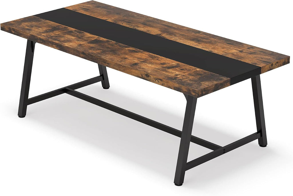 Tribesigns Dining Table for 8 People, 70.87-inch Rectangular Wood Kitchen Table with Strong Metal Frame, Industrial Large Long Dining Room Table for Big Family (Rustic Brown)