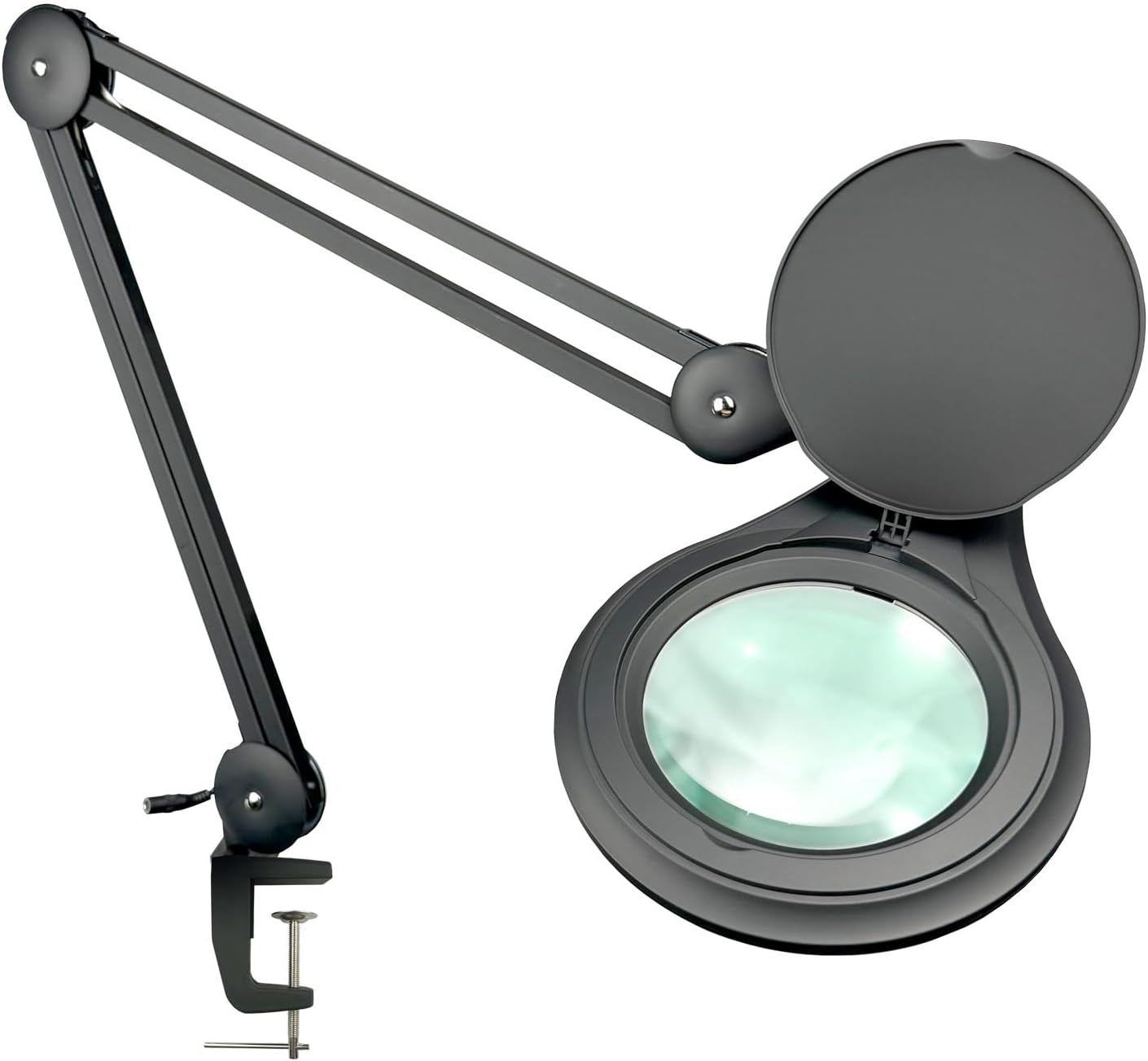 ESD Safe (Glass Lens) Professional LED Magnifying Lamp with Clamp (3 Diopter, 1.75X) Work Light, 4 Brightness Levels, Daylight Bright, 1200 Lumens, 5600K-6000K, Matte Black, BoliOptics MG16303122
