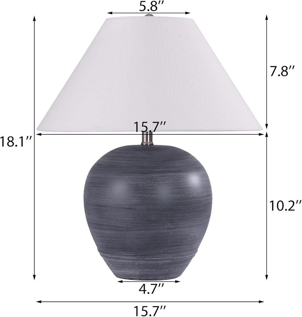 Pia Ricco 21'' Medium Size Black Glossy Ceramic Base Ceramic Basin Table Lamp Set of 2 for Bedroom, Living Room, Dining Room, Office, White Shade,White Striped Black Base