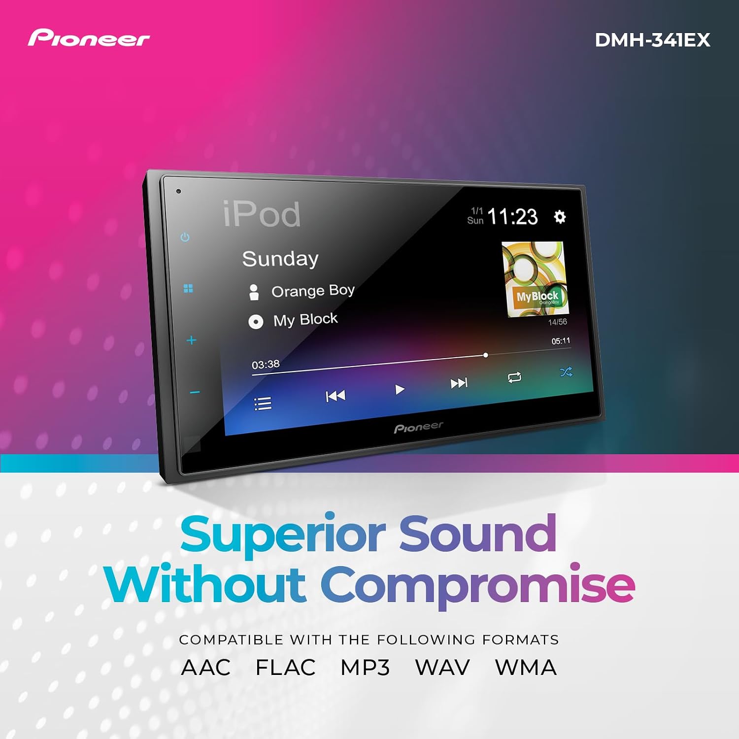 Pioneer DMH-341EX Double-DIN Digital Multimedia Receiver, with WebLink, Amazon Alexa Integration via The Pioneer Vozsis App, Bluetooth and Backup Camera Compatibility, 6.8' Touchscreen