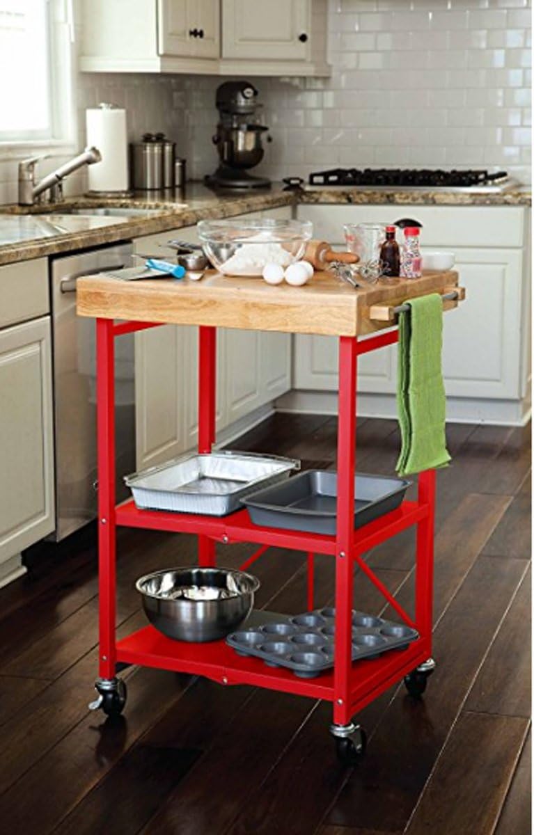 Origami Foldable Kitchen Island Cart, Rolling Storage Table Organizer with Wheels, White