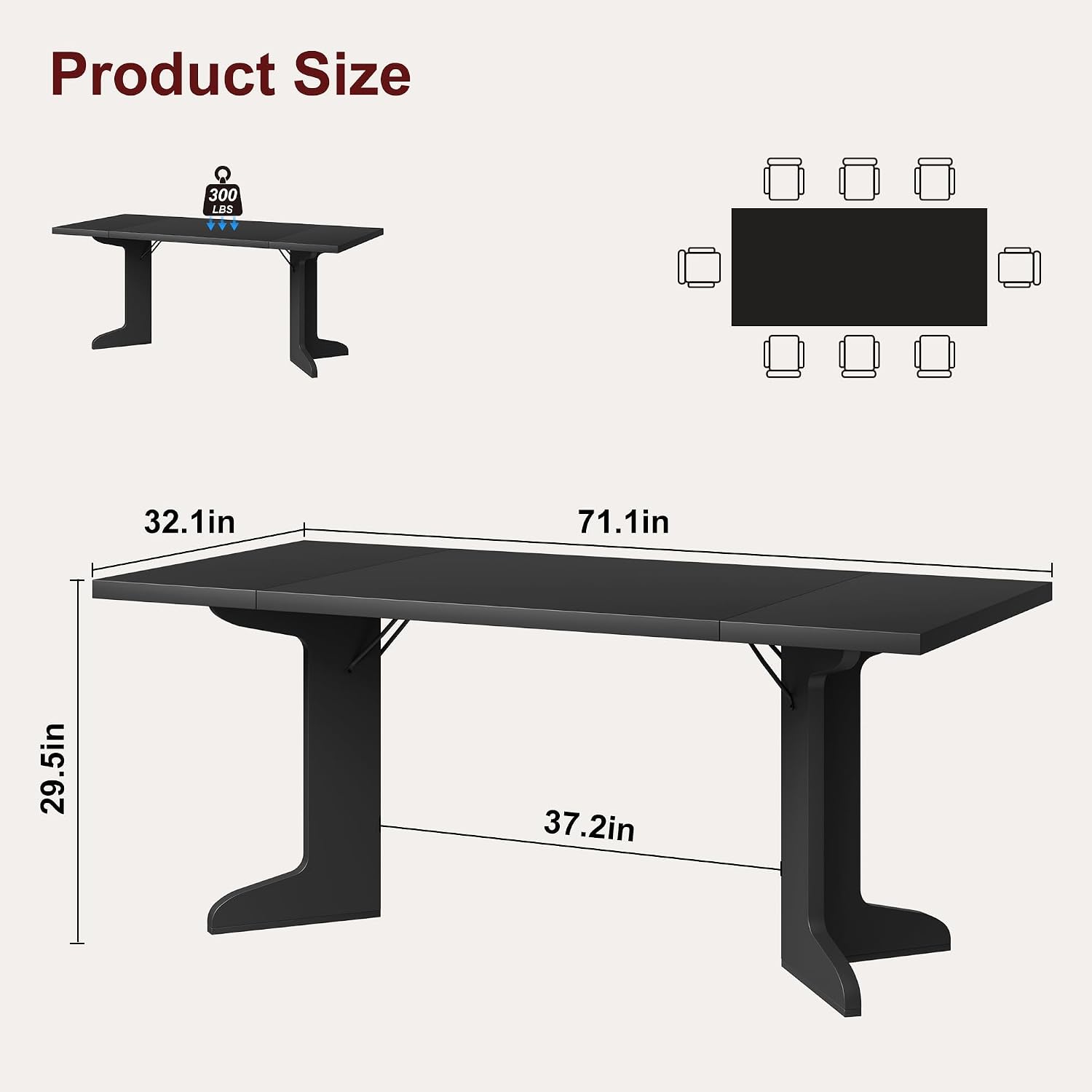 Garvee 71' Large Dining Table for 6 to 8 People, Modern Dinner Table with Unique Wooden Legs, Rectangle Dining Table for Kitchen, Dining Room & Living Room, Black
