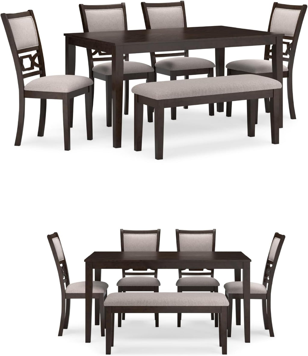 Signature Design by Ashley Langwest Dining Room Table Set, 4 Upholstered Chairs and Bench, Seats 6, Cushioned Seats, Wood, Cherry Brown