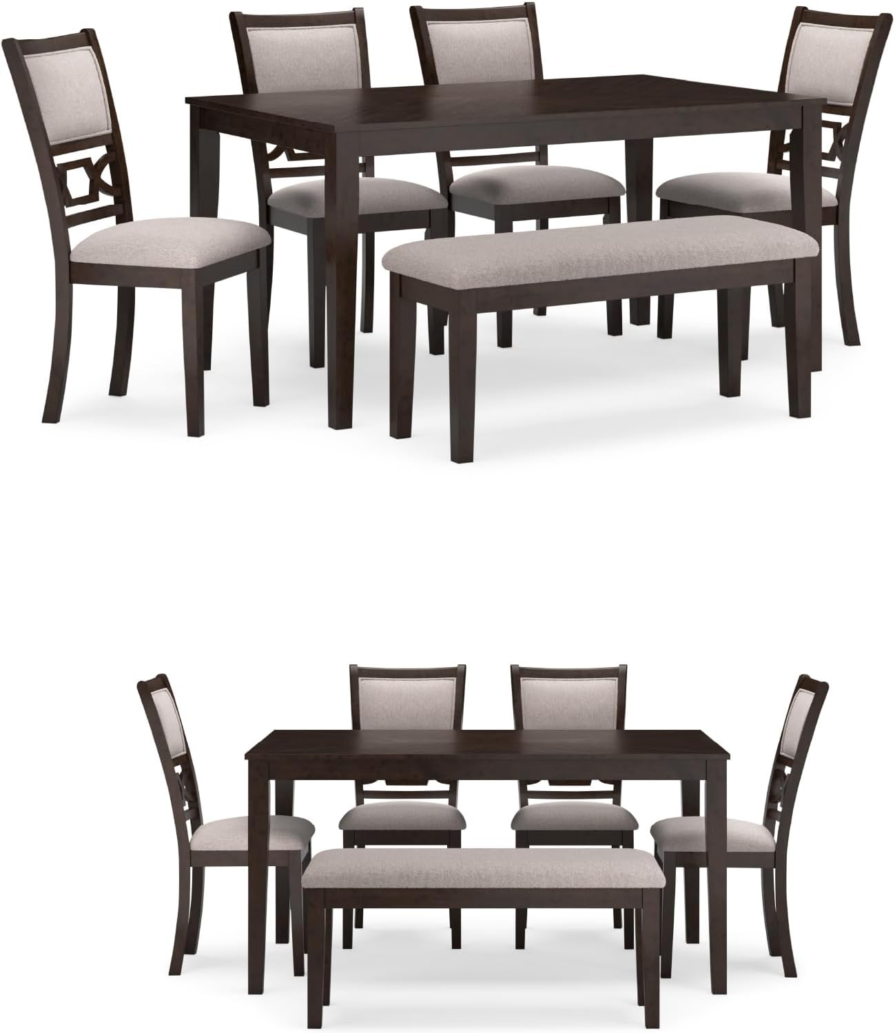 Signature Design by Ashley Langwest Dining Room Table Set, 4 Upholstered Chairs and Bench, Seats 6, Cushioned Seats, Wood, Cherry Brown