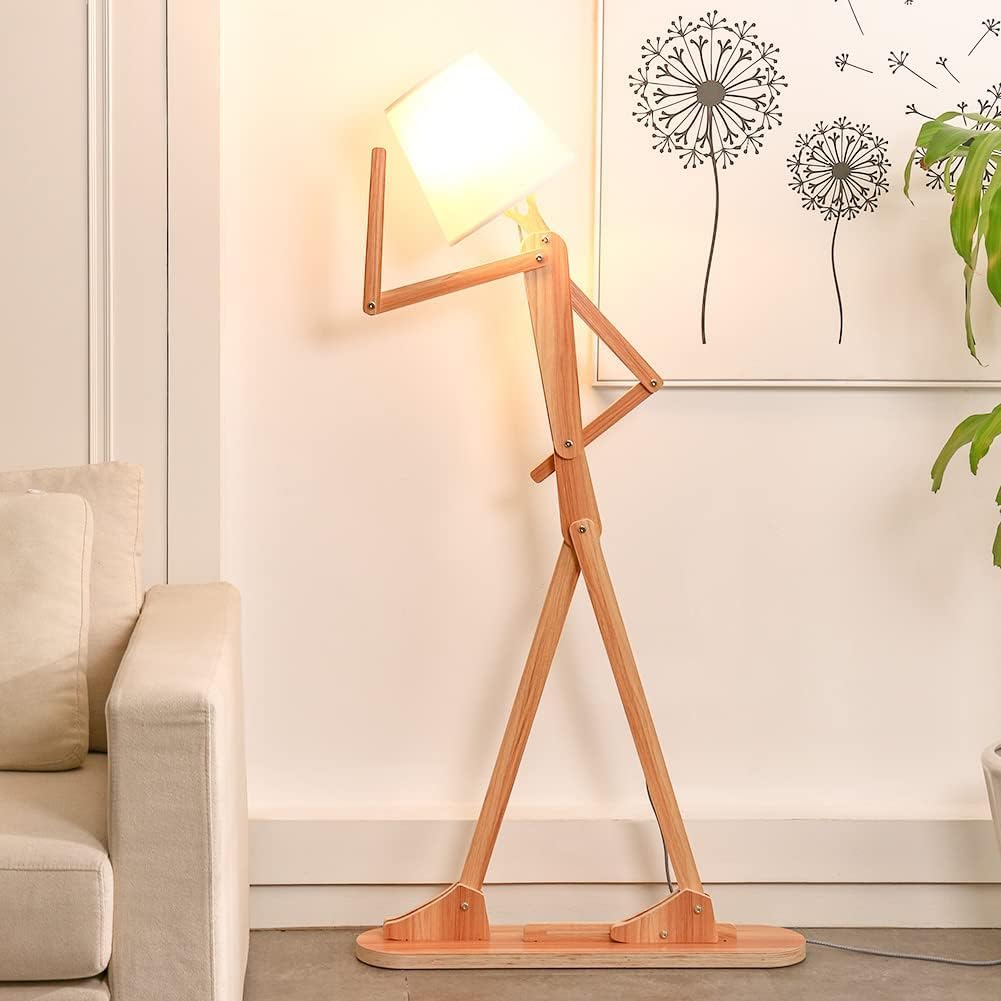 Cool Tall Wood Floor Lamp for Living Rooms Bedrooms - Office Corner Decorative Reading Standing Arc Light Creative Swing Arm Gift Ideas for Kids Boys Girls Bedside - LED Bulb Included (Ash)