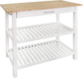 Casual Home Kitchen Island with Solid American Hardwood Top, Natural/White, 40' W (373-91)
