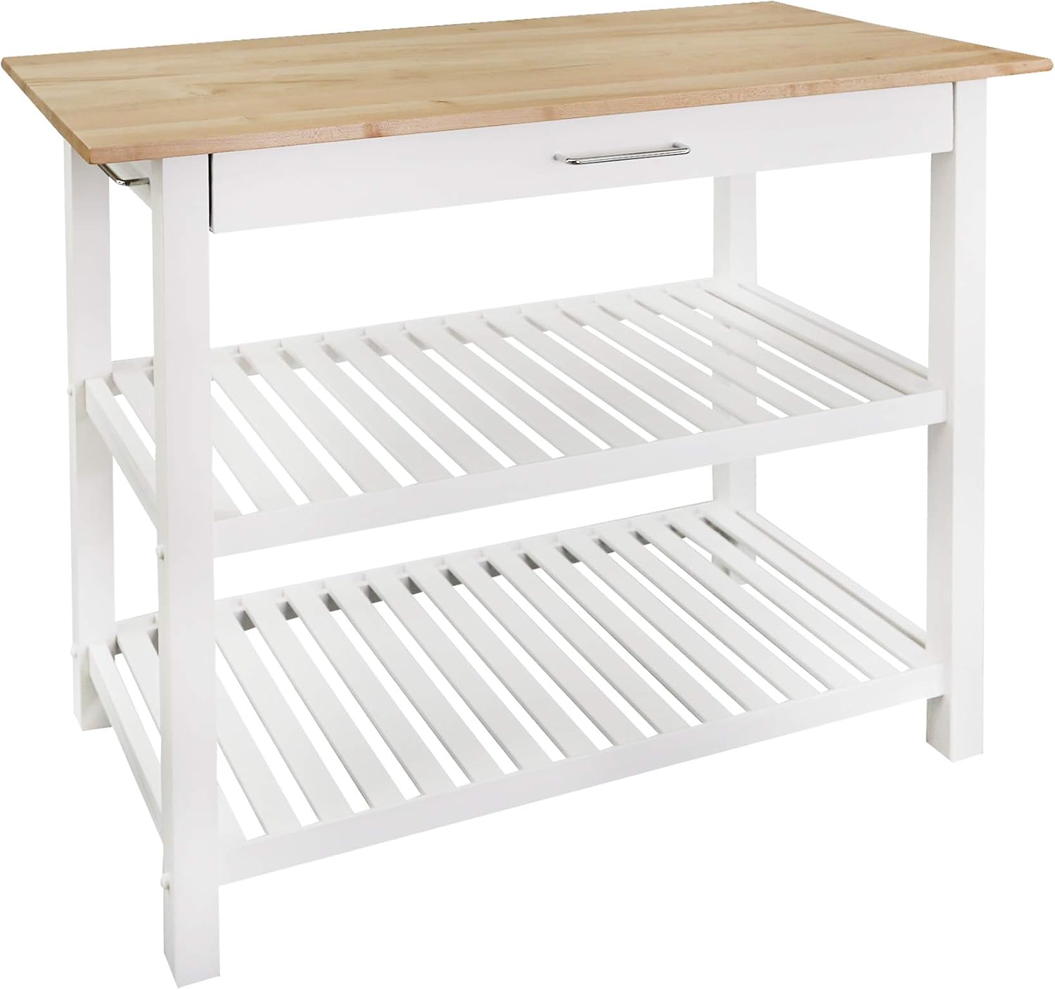 Casual Home Kitchen Island with Solid American Hardwood Top, Natural/White, 40' W (373-91)