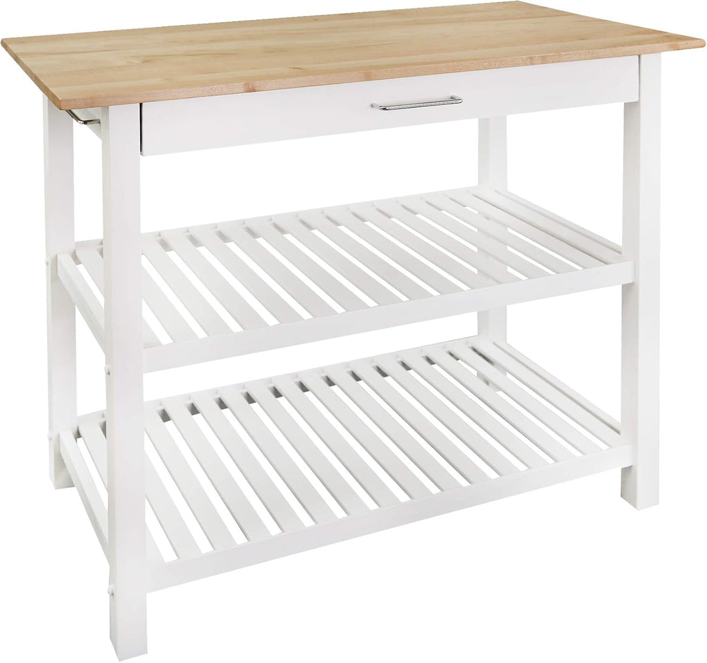 Casual Home Solid Wood Kitchen Island, Natural Maple Top, White Base (New) 40*20*36.5inch