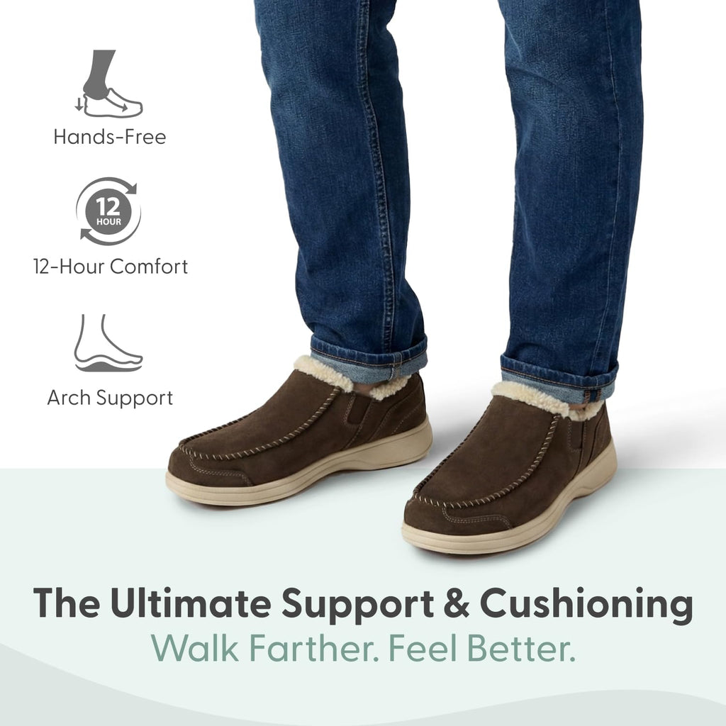 Orthofeet Men's Orthopedic Vito Hands-Free Water-Repellent Faux Fur Lined Slipper