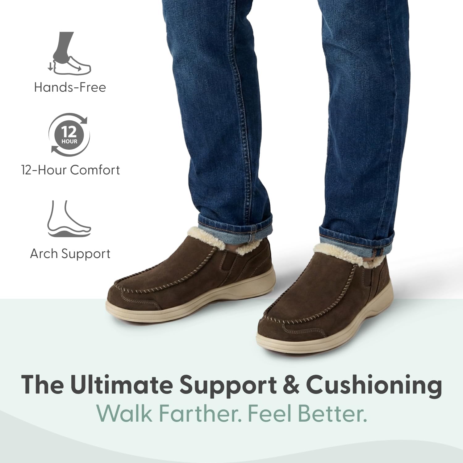 Orthofeet Men's Orthopedic Vito Hands-Free Water-Repellent Faux Fur Lined Slipper