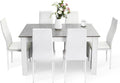 Mondeer Dining Table and Chairs Set 6, 7 Pieces Kitchen Table Set with High Back Faux Leather Chair for Dining Room Kitchen Rectangular Modern (Grey Table White Chairs)