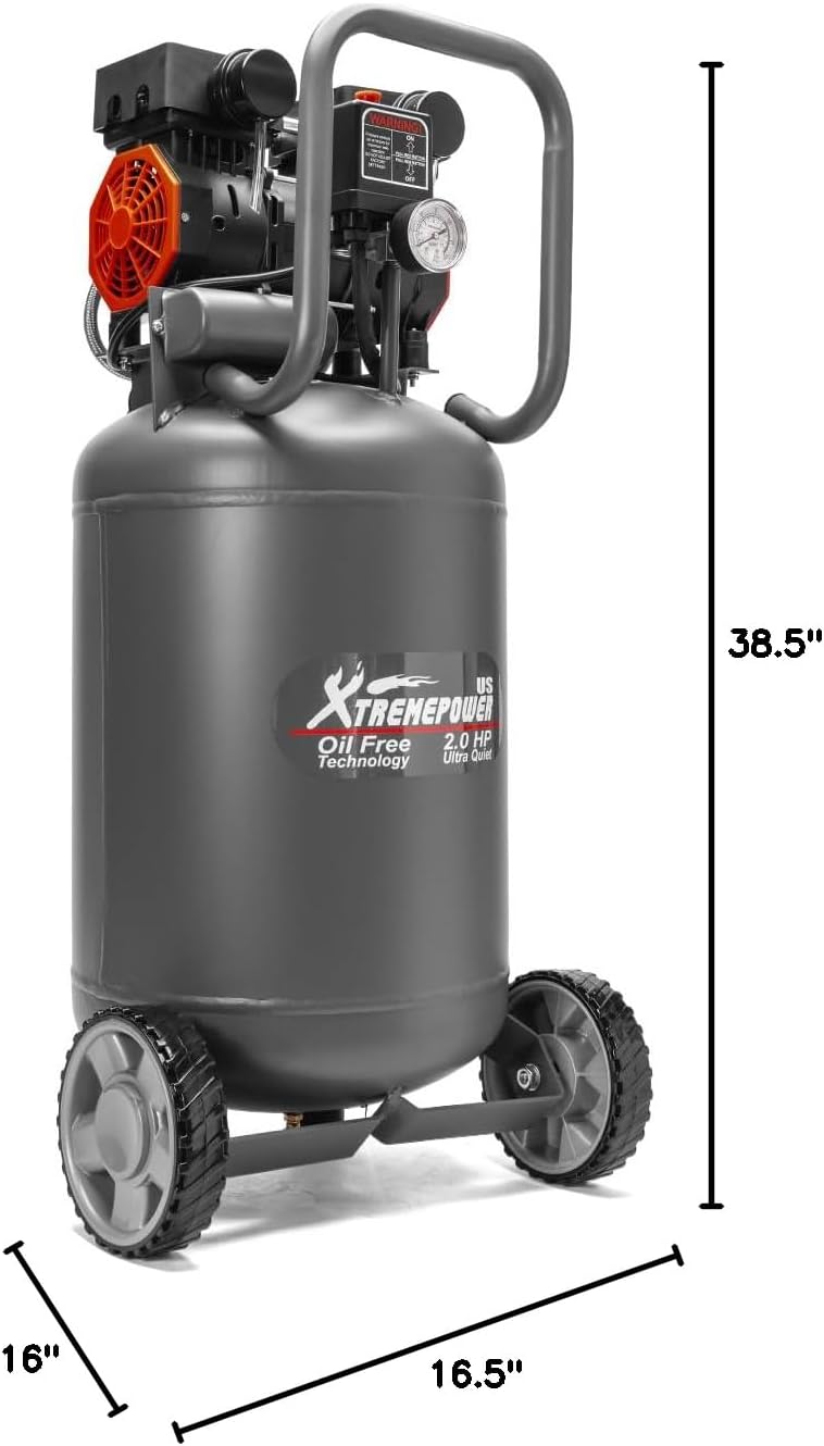 XtremepowerUS 13-Gallon Air Compressor, 2HP 1450W, 4.9CFM@90PSI, Oil-Free Quiet Tank, 65dB Low Noise, Portable with Wheels, Max 116PSI
