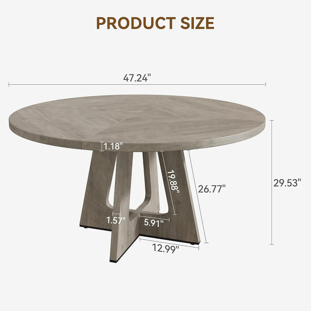 IDEALHOUSE 47' Round Dining Table Set for 4 to 6, Farmhouse Kitchen Table with Wooden Top and Pedestal Base, Circle Dinner Table for Dining Room, Kitchen Room - Grey (No Chairs)