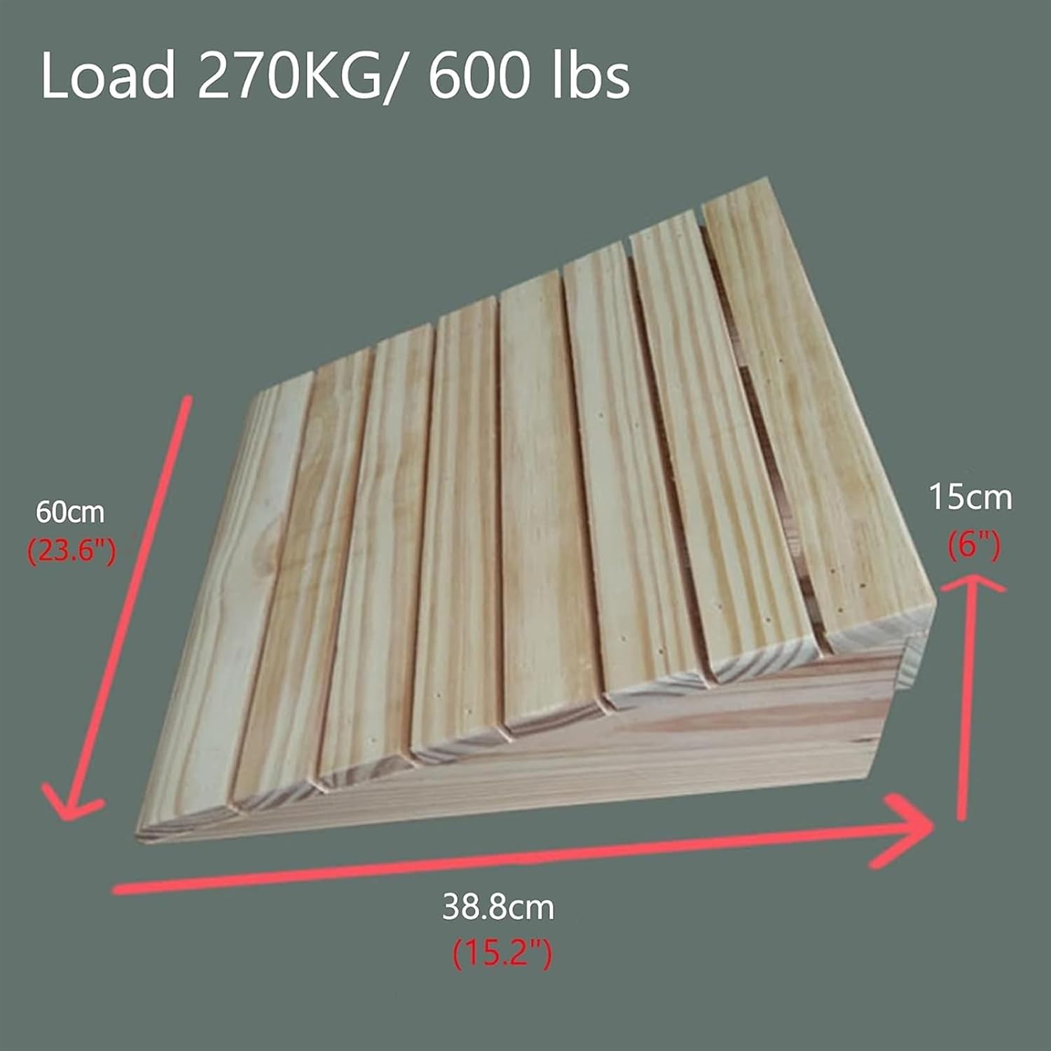 Ramps Threshold Ramp, Lawn Mower Curb Ramps 6 Inch Rise, Extra Long 40 50 60 70 80 cm - Wood Threshold Ramp for Exterior Entrance Door, Front Door Ramp for Mobility Scooter(60x38.8x15cm)