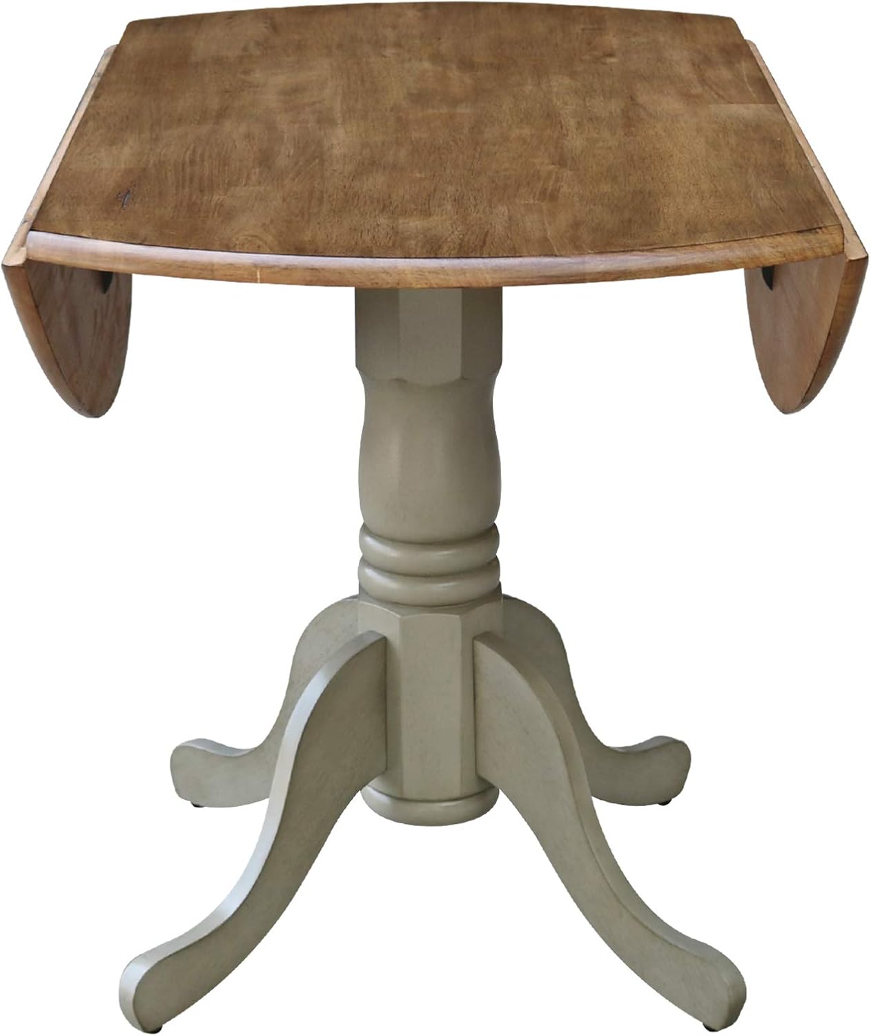 IC International Concepts, 42' Round Dual Drop Leaf Pedestal Dining Table, Solid Real Wood, Sturdy Parawood, Distressed Hickory/Stone