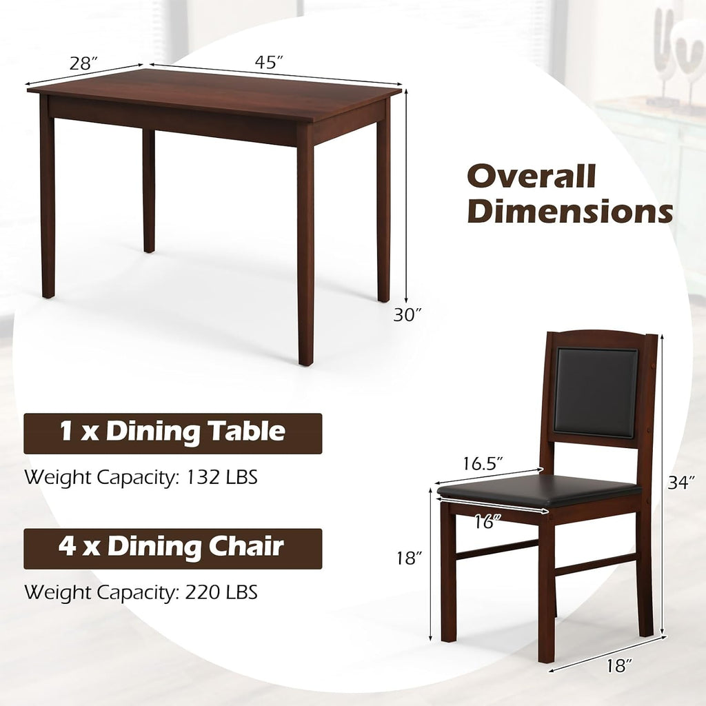 Tangkula Dining Table Set for 4, Farmhouse Solid Wood Dinette Set w/Rubber Wood Legs, Upholstered Seat & Padded Backrest, Mid-Century Modern Dining Table and Chairs Set for Kitchen, Dining Room