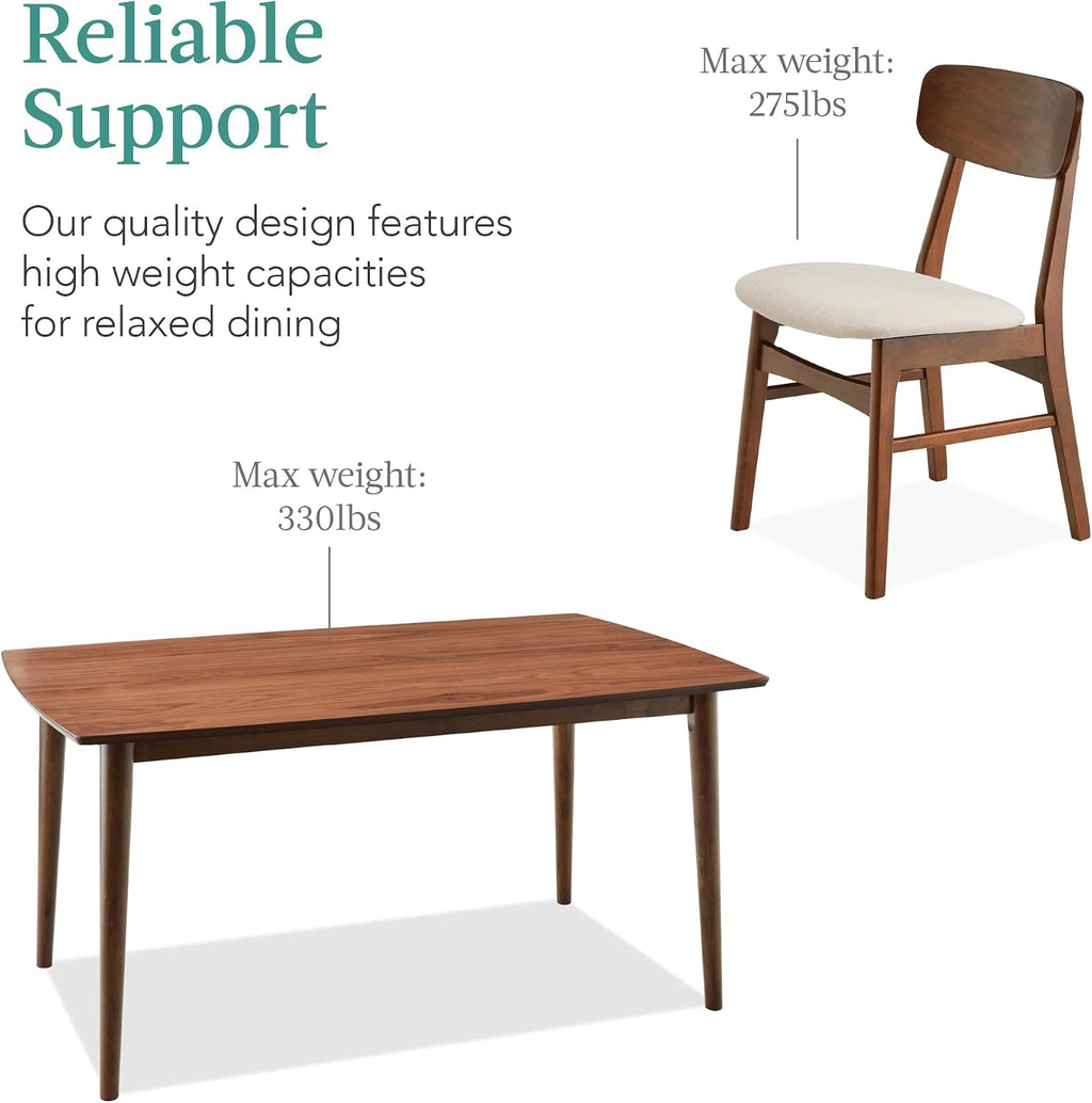 Best Choice Products 7-Piece Wooden Dining Room Table Set, Mid-Century Modern, Kitchen Table w/ 6 Chairs, Upholstered Cushions, Curved Backrests, Rounded Table Corners - Walnut/Cream