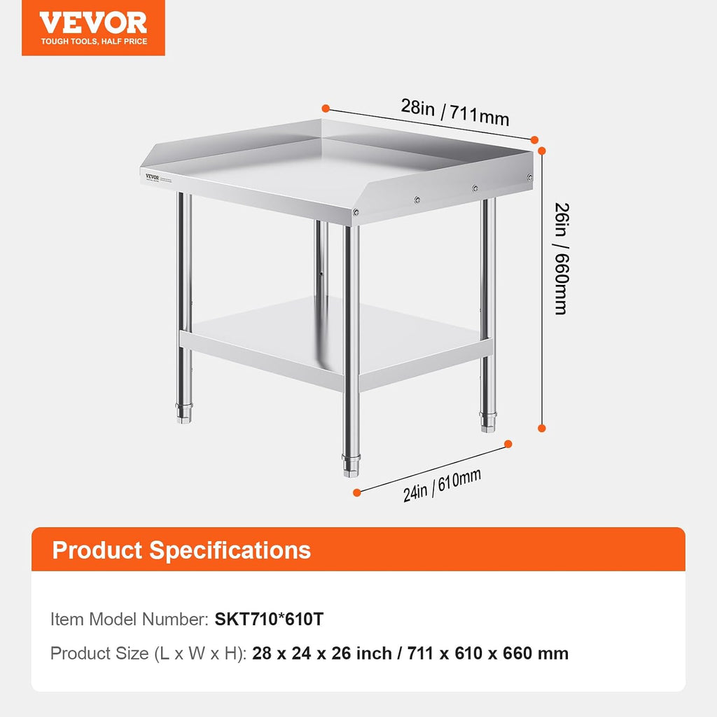 VEVOR Stainless Steel Equipment Grill Stand, 24 x 28 x 26 Inches Stainless Table, Grill Stand Table with Adjustable Storage Undershelf, Equipment Stand Grill Table for Hotel, Home, Restaurant Kitchen