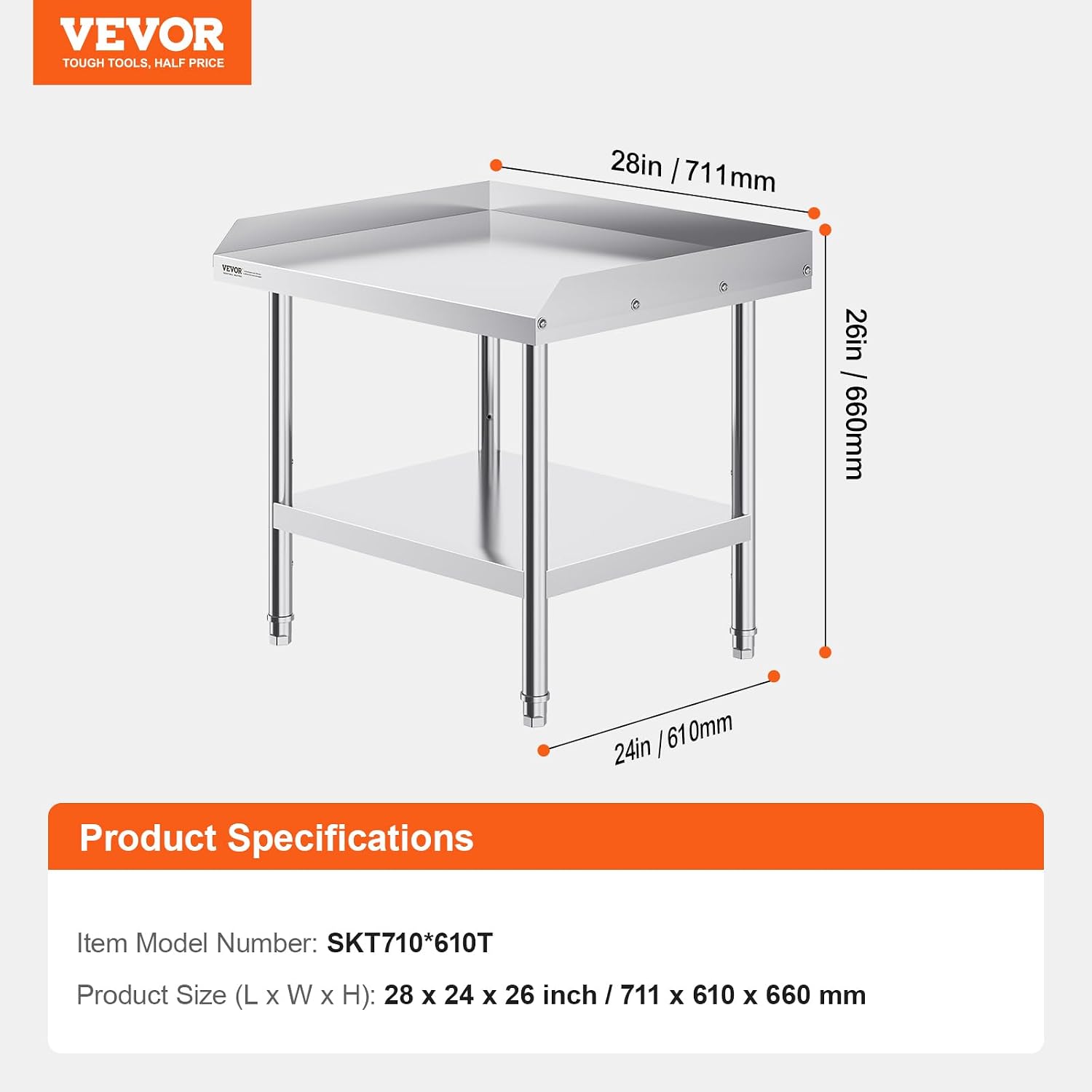VEVOR Stainless Steel Equipment Grill Stand, 24 x 28 x 26 Inches Stainless Table, Grill Stand Table with Adjustable Storage Undershelf, Equipment Stand Grill Table for Hotel, Home, Restaurant Kitchen