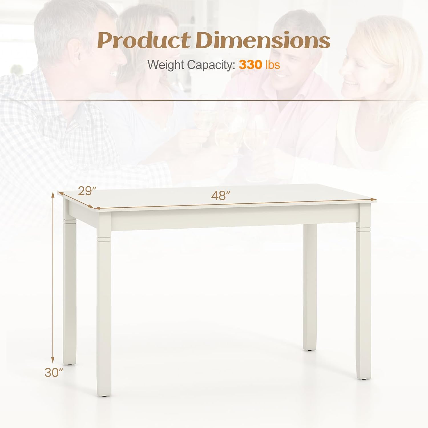 Giantex Dining Table for 4 People, 48' x 29' Kitchen Table with Wood Legs, Rectangular Dinner Table for Small Space, Apartment, Living Room, Dinette Table, Load 330 Lbs, Dining Room Table (White)