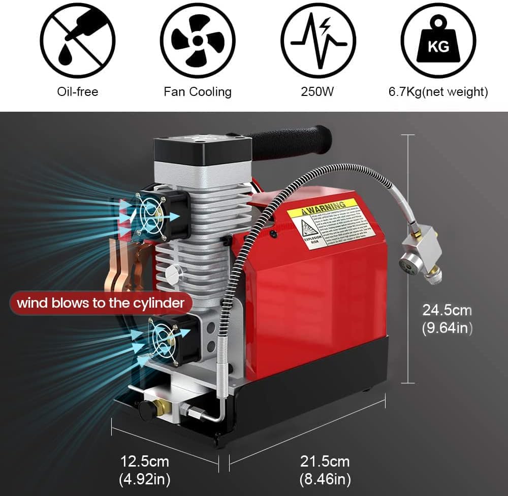 GX PUMP GX-E-CS2 Portable PCP Air Compressor, 4500Psi/30Mpa, Quick-Fill | Oil-Free,Powered by Car 12V DC or Home 110V AC with Converter (Included), Paintball Compressor