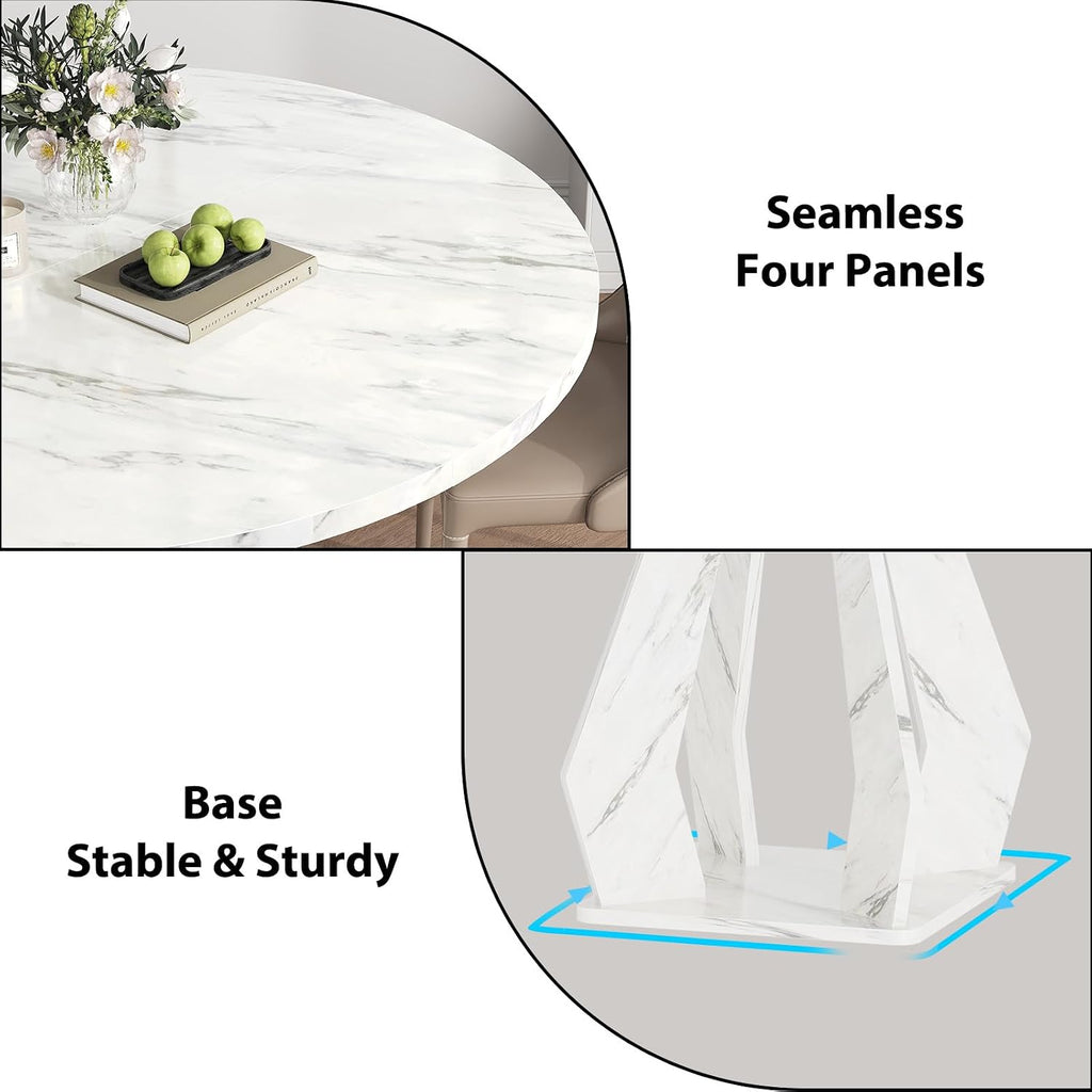 IBF Round Marble Dining Table,Dinner Tables for Kitchen 4-6,47 Inch Modern Pedestal Dining Room Table for Kitchen,Office,Living Room,White Marble
