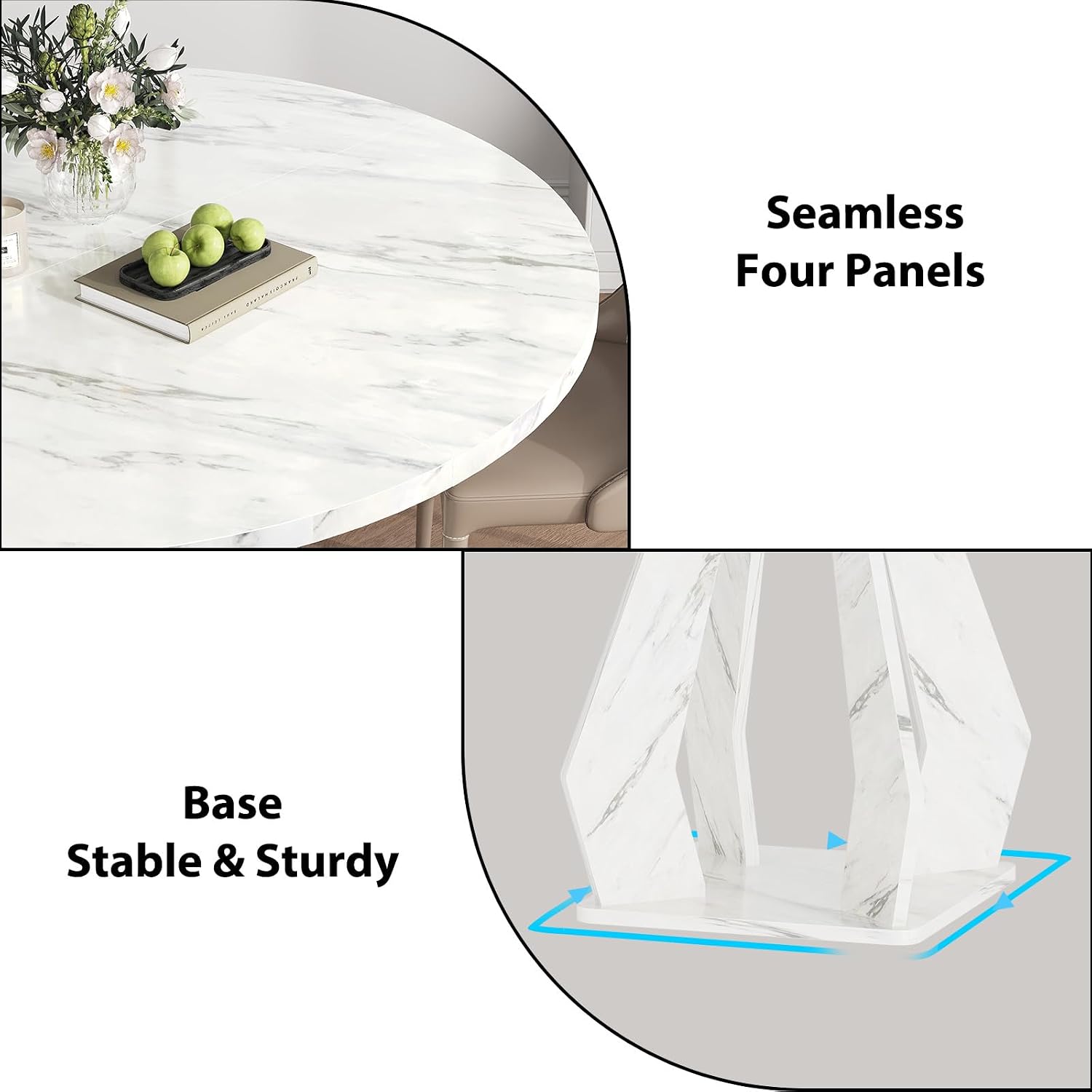 IBF Round Marble Dining Table,Dinner Tables for Kitchen 4-6,47 Inch Modern Pedestal Dining Room Table for Kitchen,Office,Living Room,White Marble