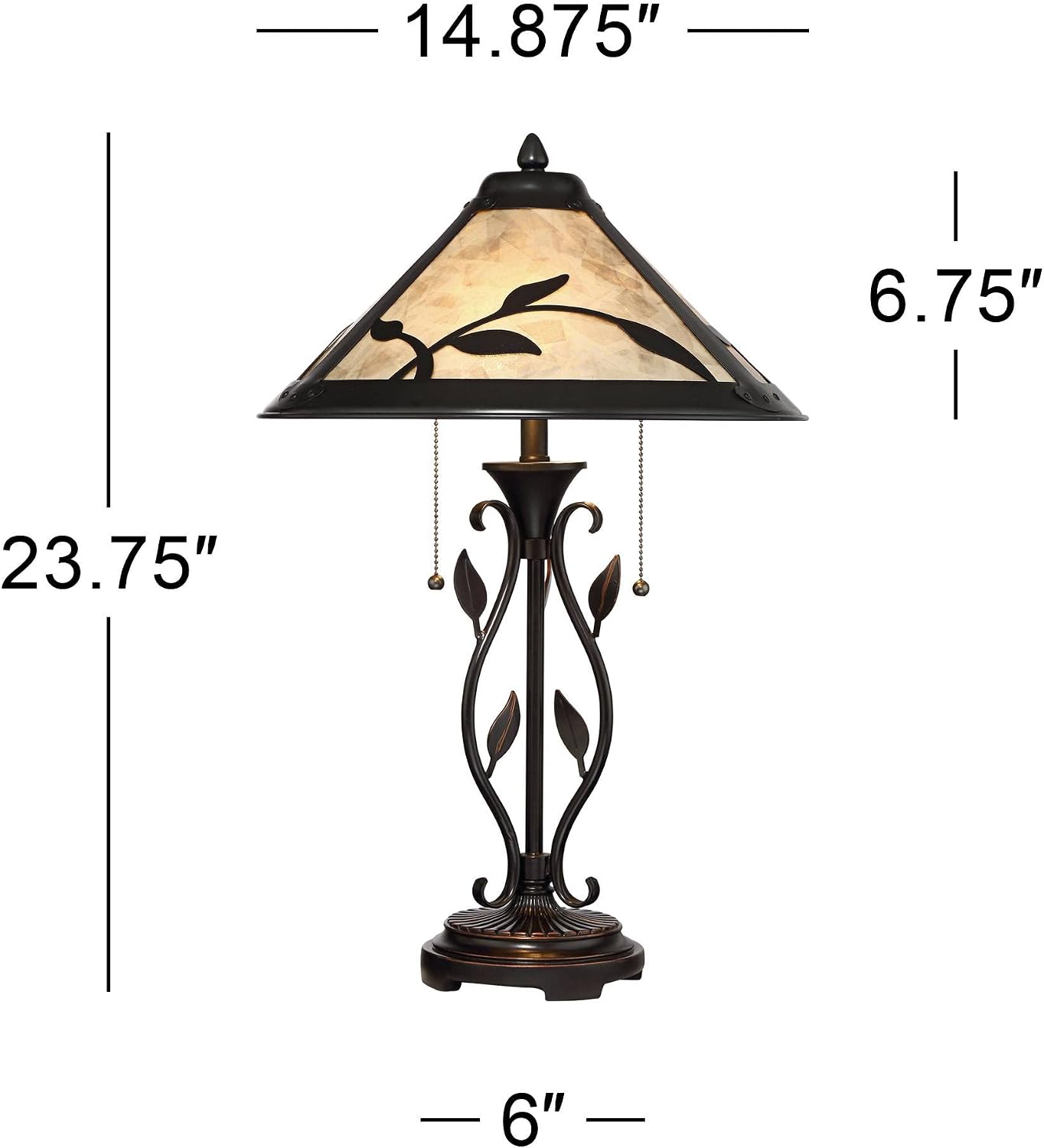 Franklin Iron Works Feuille Rustic Farmhouse Vintage Style Table Lamp 23.75' High Dark Brown Metal Openwork Leaf Accents Mica Cone Shade Cottage Core Decor for Living Room Bedroom House Nightstand