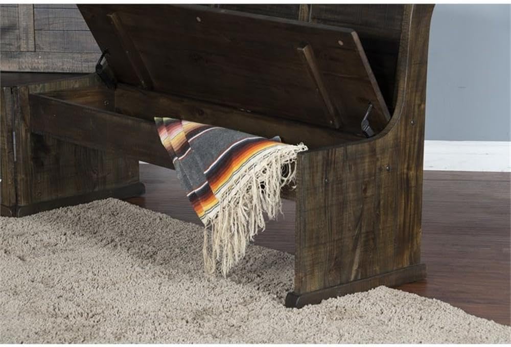 Pemberly Row 3-Piece Farmhouse Wood Breakfast Nook Set with Table, Hidden Storage, Planked Tops, Reversible Seating, in Tobacco Leaf Finish
