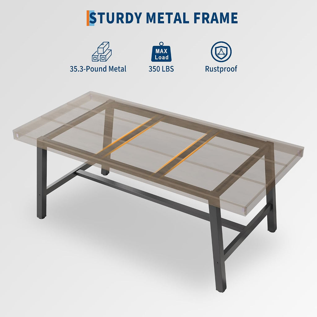 GarveeHome Industrial Dining Table for 4-6 People, 63 in Long Wooden Kitchen Table with Sturdy Metal Frame & Grey Finish - Seats 4 Rectangular Counter for Dinner, Kitchen, Dining Room - Grey