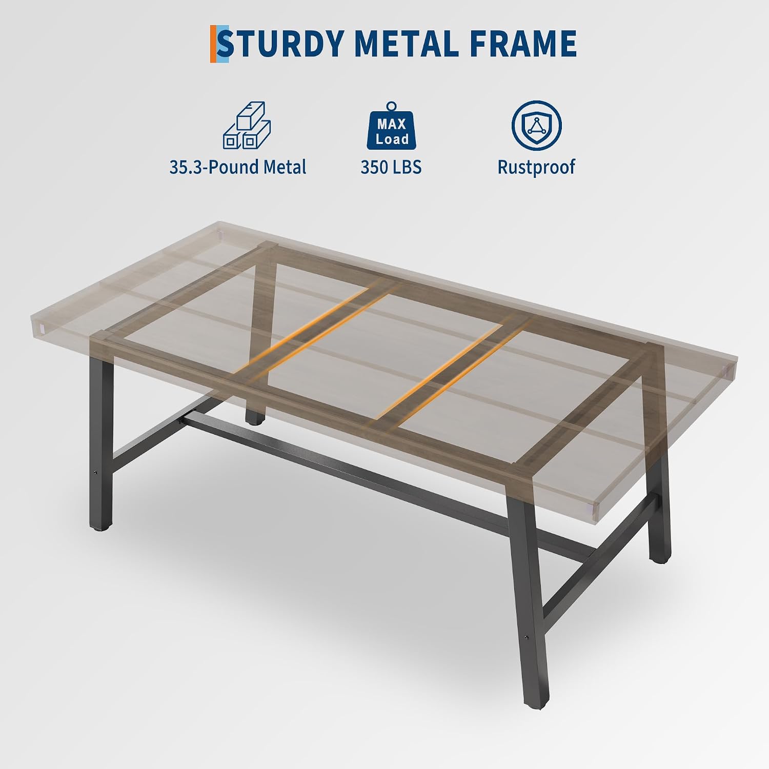 GarveeHome Industrial Dining Table for 4-6 People, 63 in Long Wooden Kitchen Table with Sturdy Metal Frame & Grey Finish - Seats 4 Rectangular Counter for Dinner, Kitchen, Dining Room - Grey