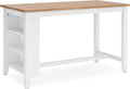 Signature Design by Ashley Gesthaven Farmhouse Counter Height Dining Table with 3 Shelves and Trestle Base, Light Brown & White