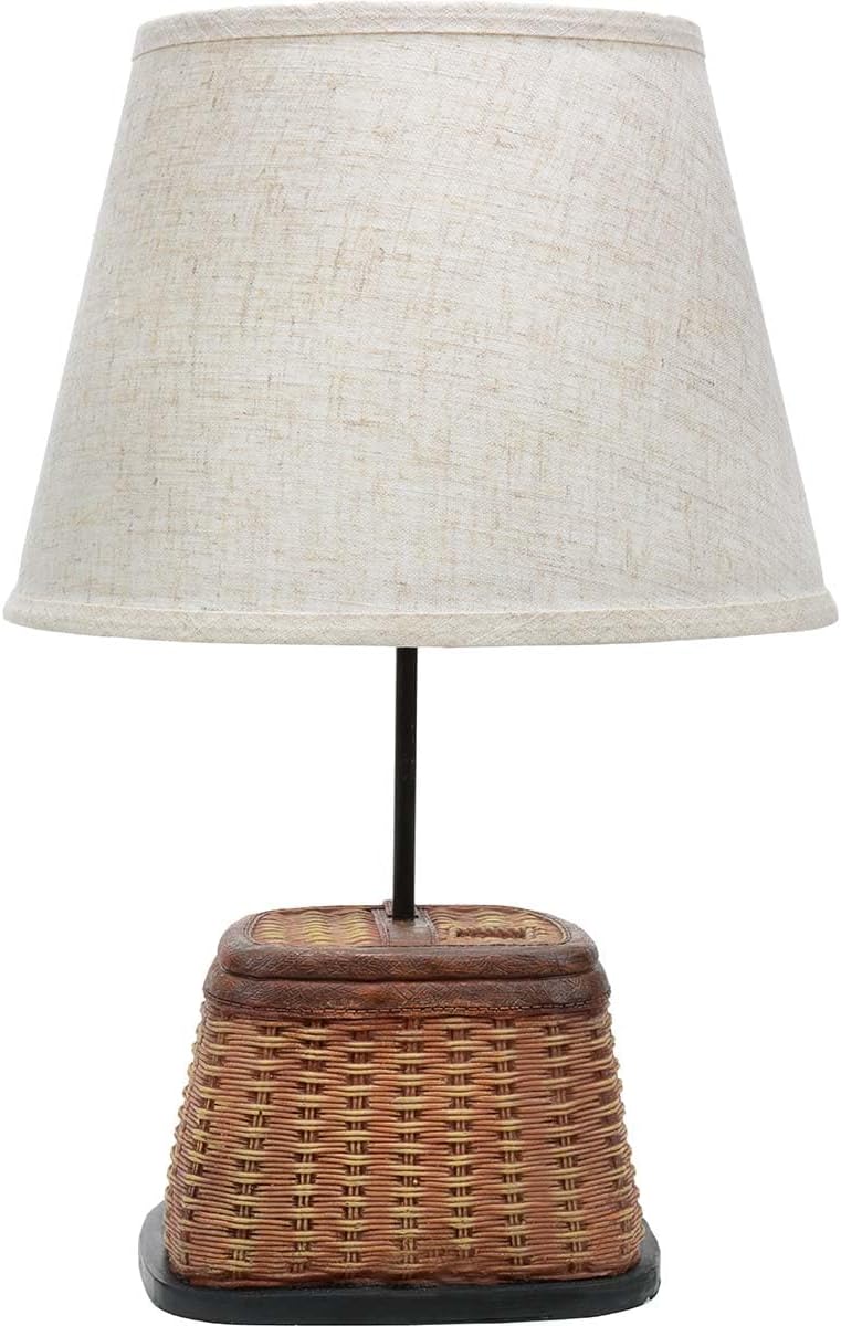 BLACK FOREST DECOR Fishing Creel Accent Lamp - Rustic Lodge Table Lamp with Woven Look - 20.25' x 13.15'