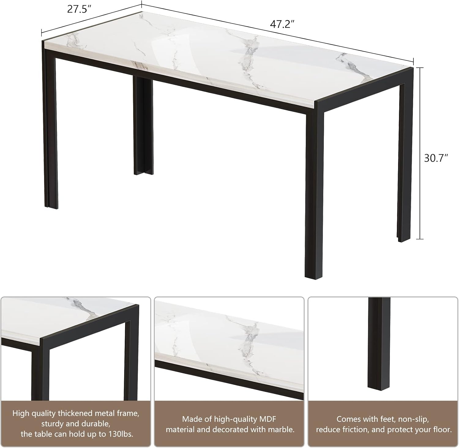 Dining Room Table Set with 2 Benches, Dining Table Set for 4-6, Dinner Table Set for 4, Faux Marble Breakfast Table Set & PU Leather Upholstered Benches for Small Spaces, Apartment, White